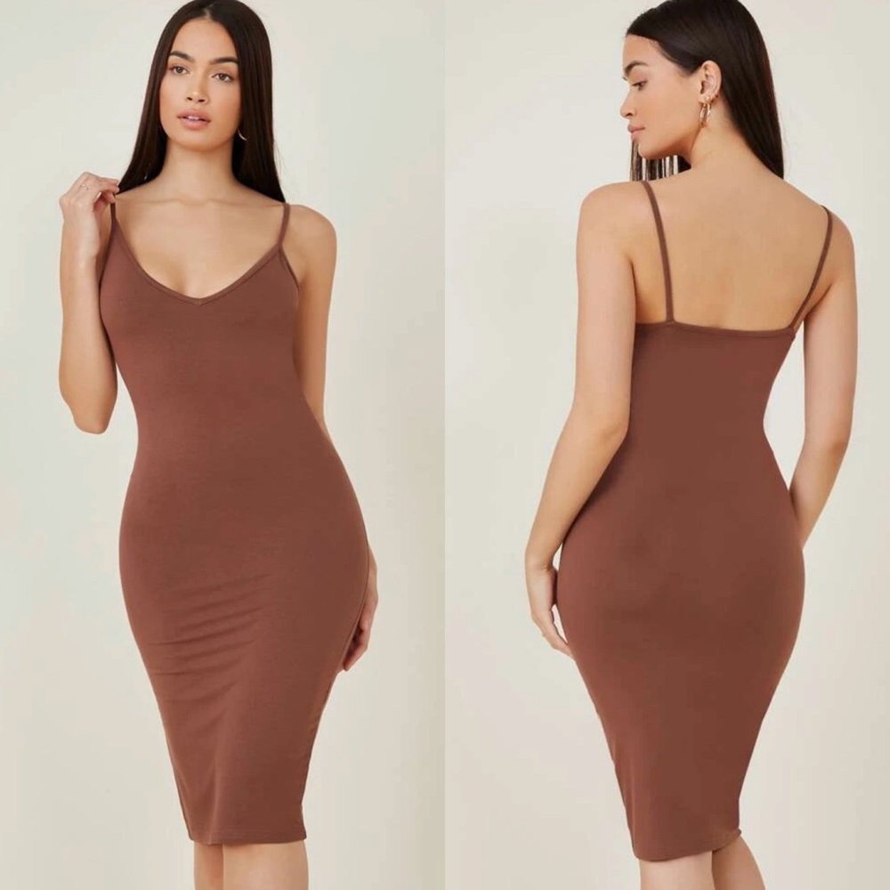 V neck cami strap midi dress heather gray - Picture 2 of 8